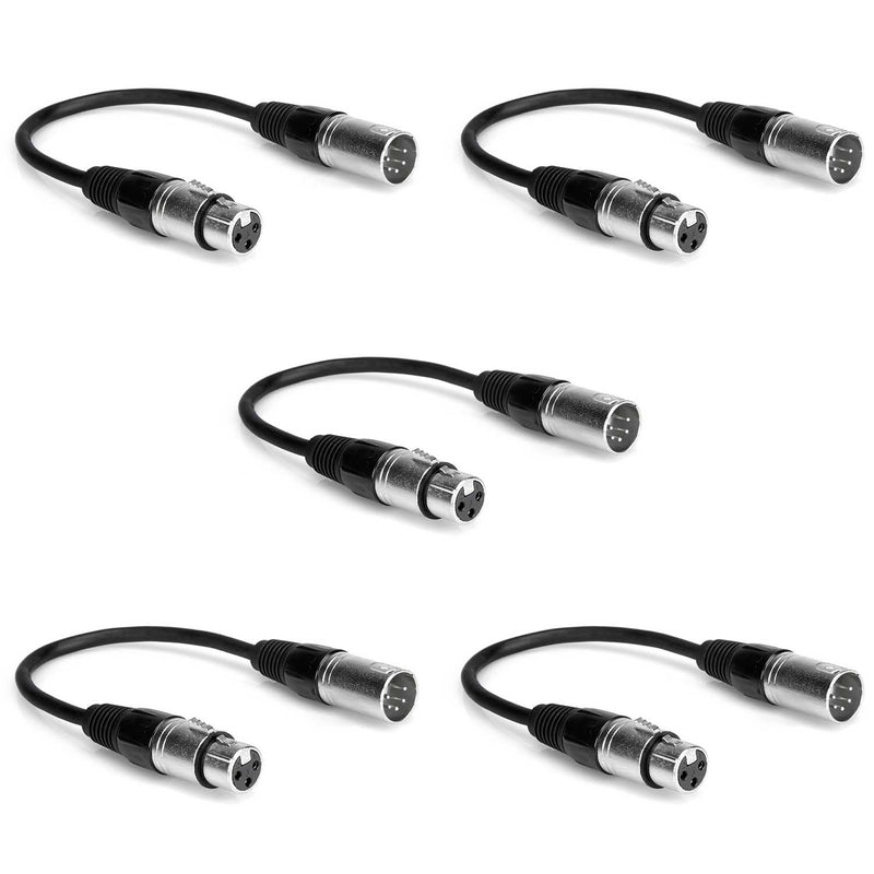 Hosa DMX-106 DMX512 Adaptor, XLR5M to XLR3F (6 Inch) - 5 Pack - Hollywood DJ