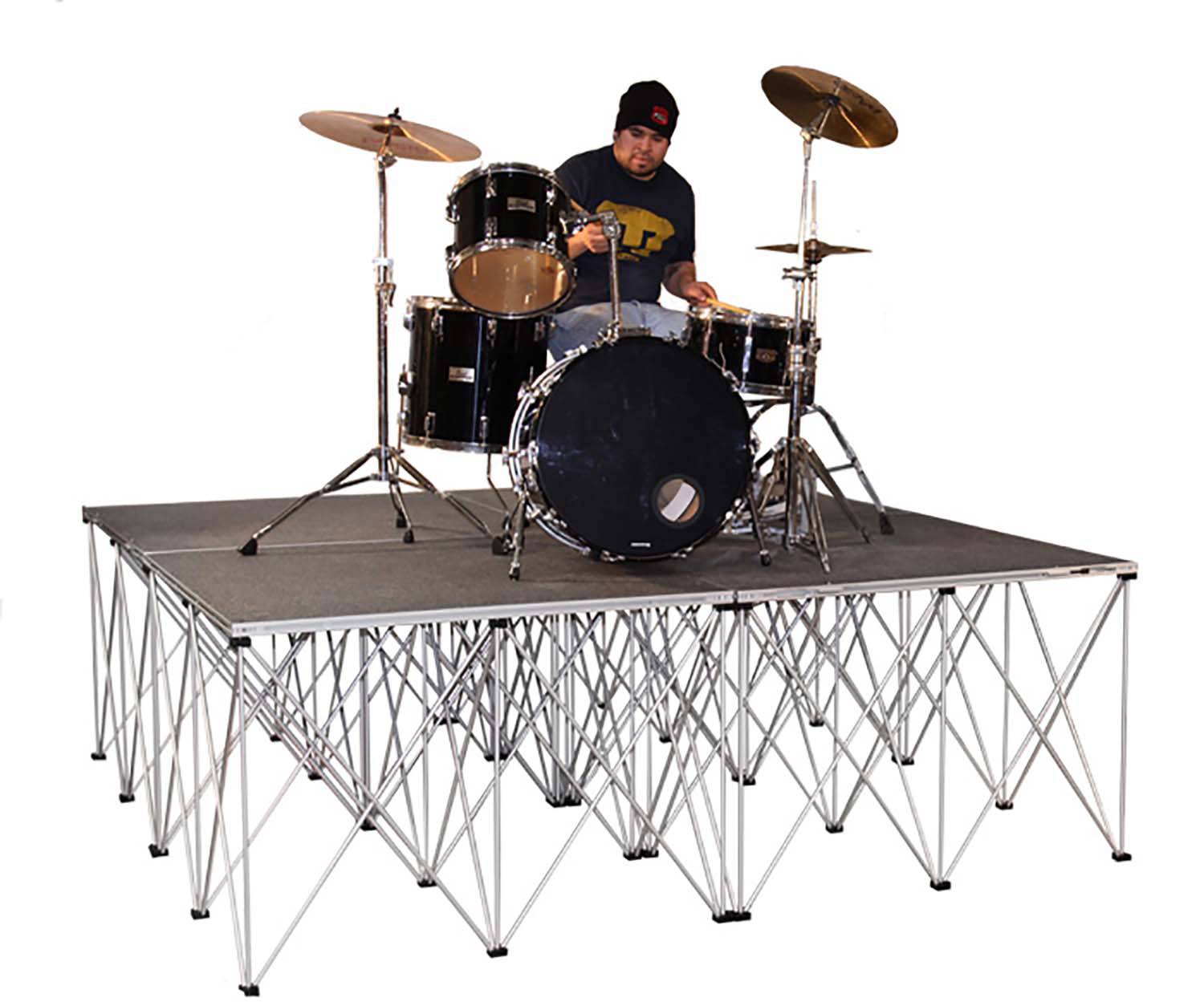 IntelliStage ISDRUM6432, 32-Inches High Drum Riser Platform With Collapsible Risers - Hollywood DJ