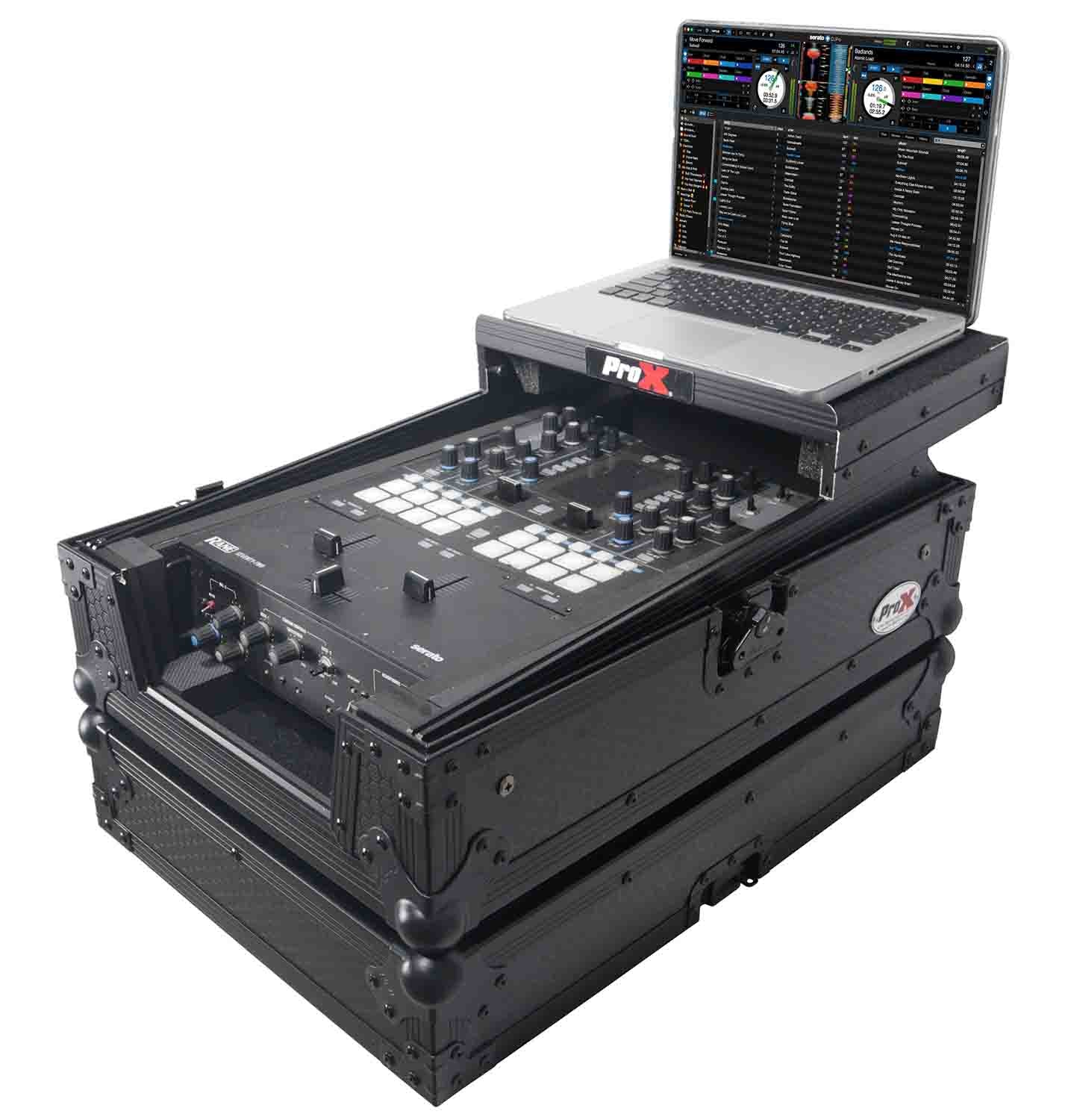 ProX XS-M11LTBL Pioneer DJM-S11 or Rane 72 MK2 Mixer Flight Case with Laptop Shelf - Black - Hollywood DJ