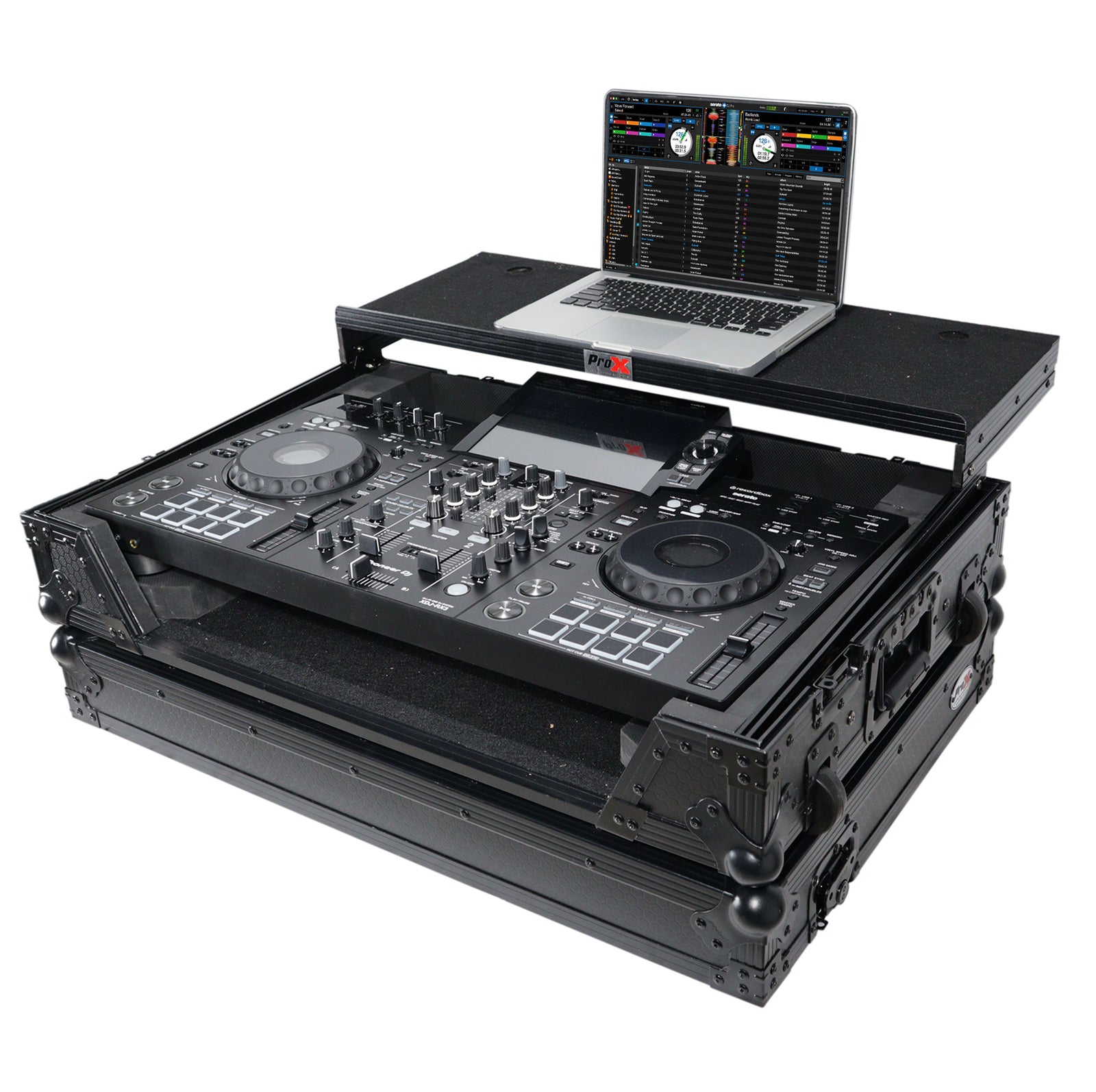 ProX XS-XDJRX3WLTBL Flight Case for Pioneer XDJ-RX3, DDJ-REV5 DJ Controller with Laptop Shelf 1U Rack Space and Wheels Black Finish - Hollywood DJ