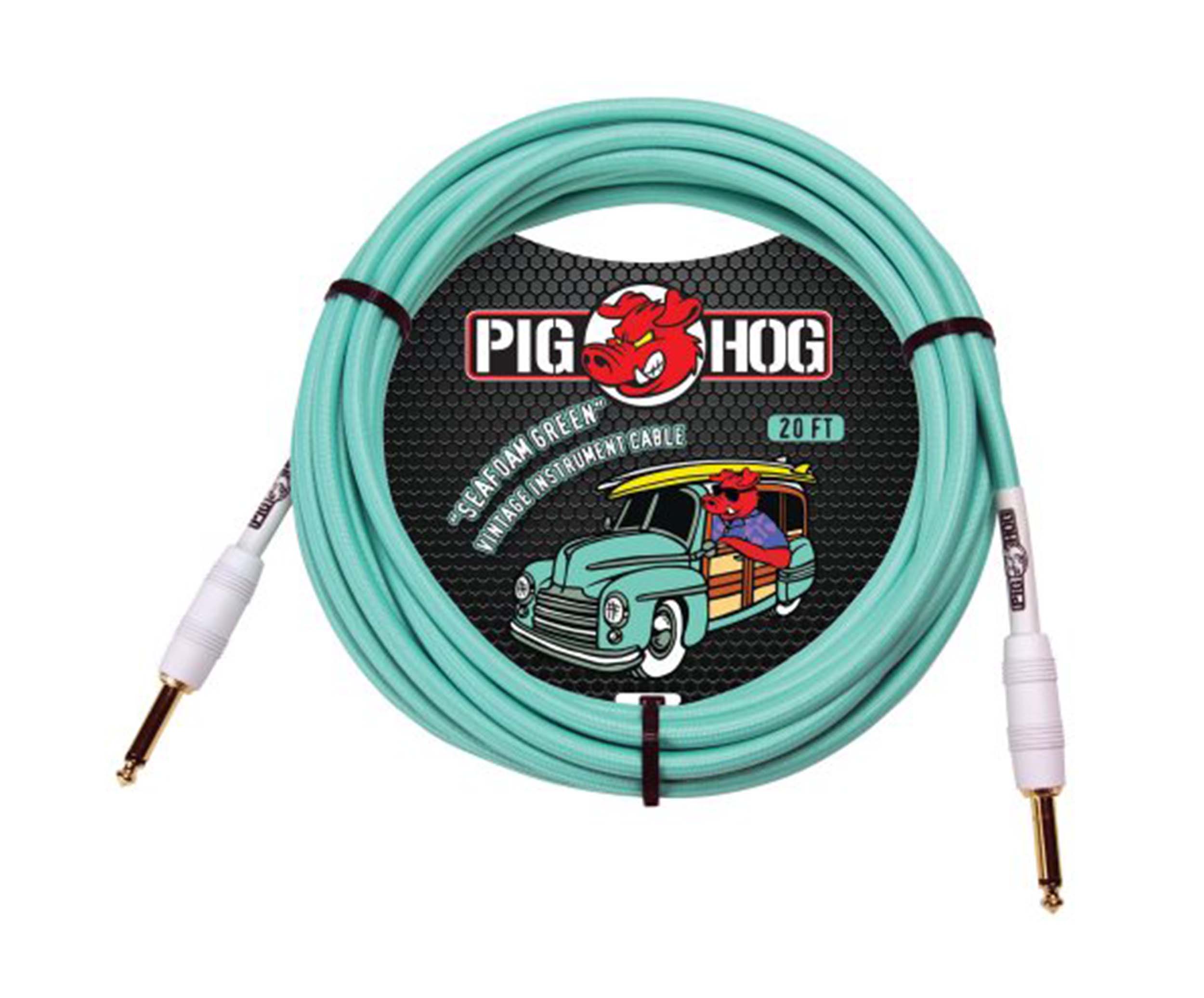 Pig Hog PCH20SG, 1/4" to 1/4" Seafoam Green Guitar Instrument Cable - 20 Feet - Hollywood DJ