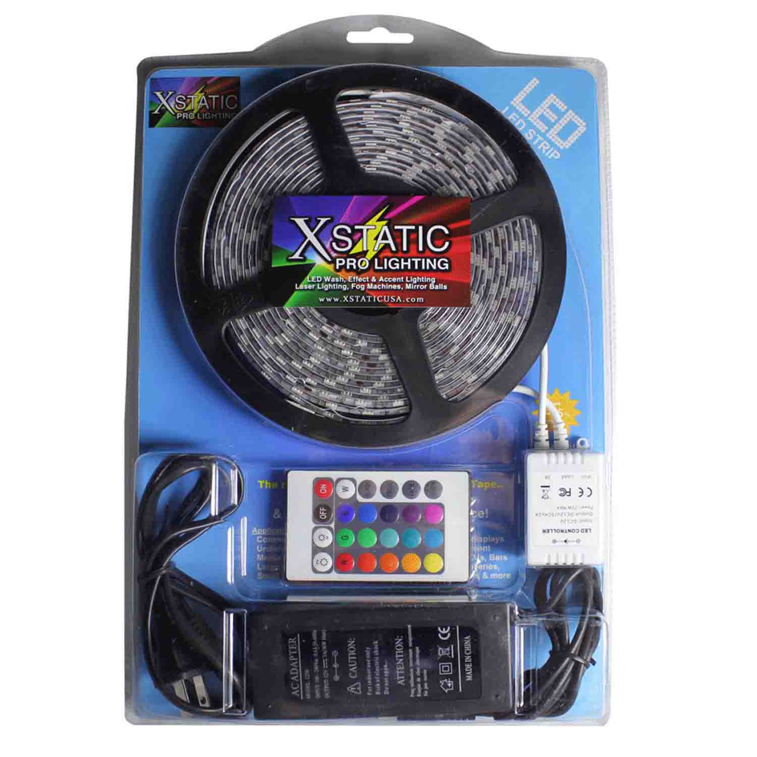 ProX X-S300RGB-KIT, Xstatic 300 RGB LED Strip Kit with Remote Control and Power Supply - 16.5 Feet - Hollywood DJ