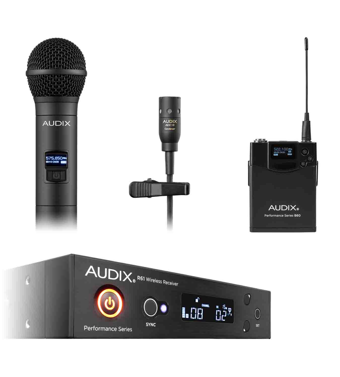 Audix AP61 OM2 L10, R61 Diversity Receiver, H60/OM2 Handheld Transmitter, And B60 Bodypack Transmitter with ADX10 Microphone - Hollywood DJ