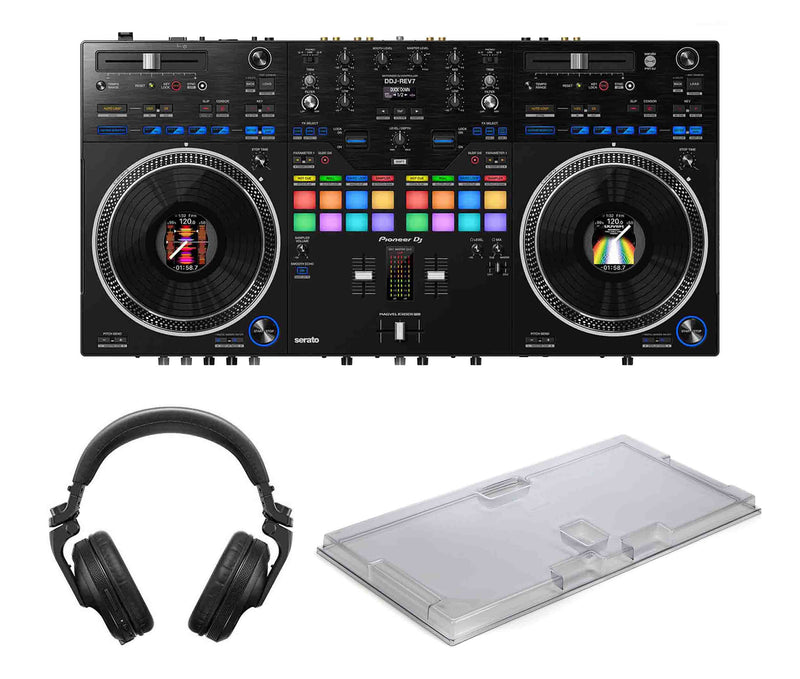 Pioneer DDJ-REV7, 2-Channel DJ Controller Package with Decksaver Cover and Pioneer Headphones - Hollywood DJ
