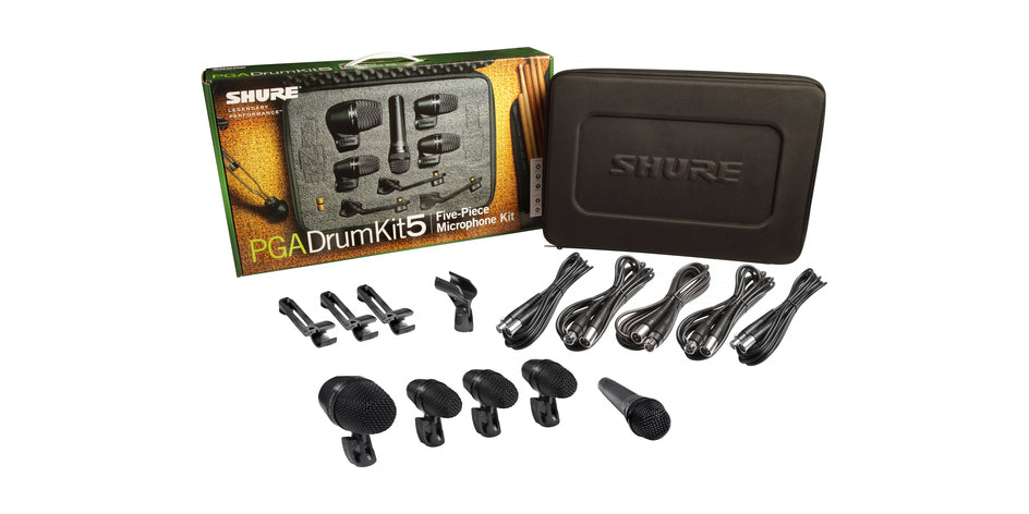 Shure PGA Drum Kit 5 Drum Microphone Package with Clip Mounts Cables and Case | Open Box - Hollywood DJ