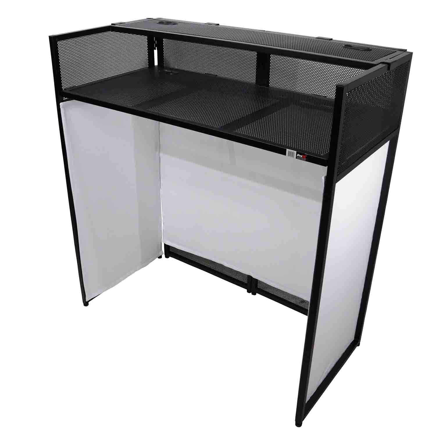 ProX XF-VISTA BL MK2 VISTA DJ Booth Facade Table Station with White/Black Scrim kit and Padded Travel Bag - Hollywood DJ