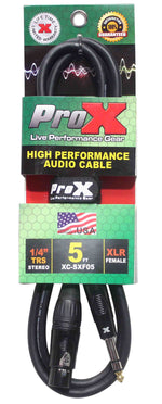 Prox XC-SXF05 Balanced 1/4" TRS-M to XLR-F High Performance Audio Cable - 5 Feet - Hollywood DJ