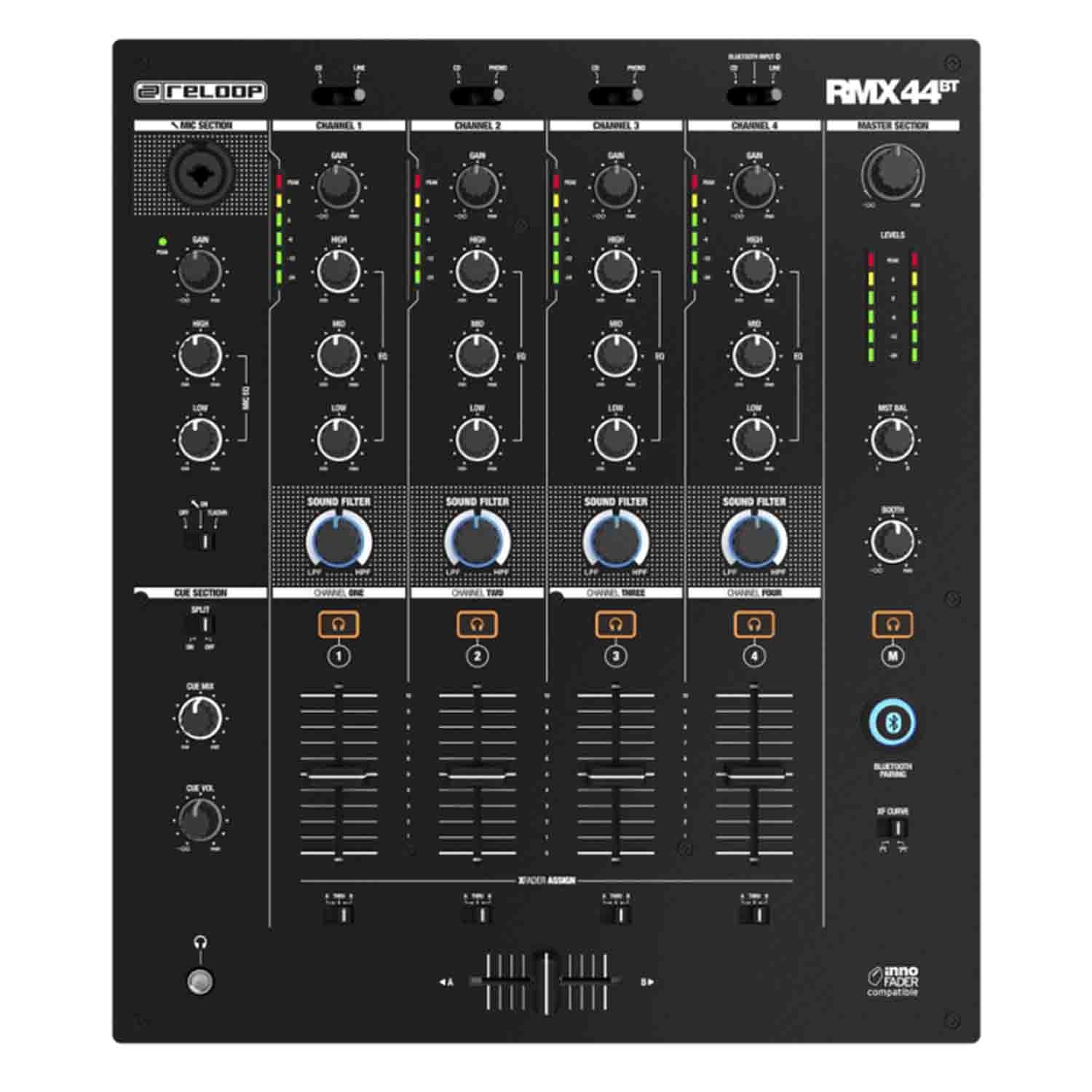 Reloop RMX-44BT 4-Channel Bluetooth Club DJ Mixer - Hollywood DJ