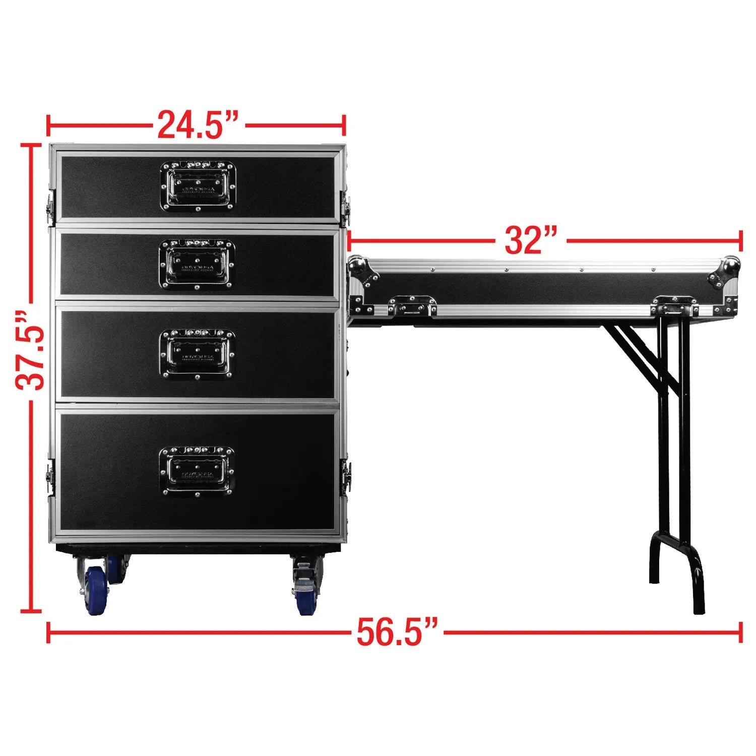Odyssey FZWB4WDLX DJ Flight Case for Deluxe Four Drawer Workbox Tour with Casters And Side Table Odyssey