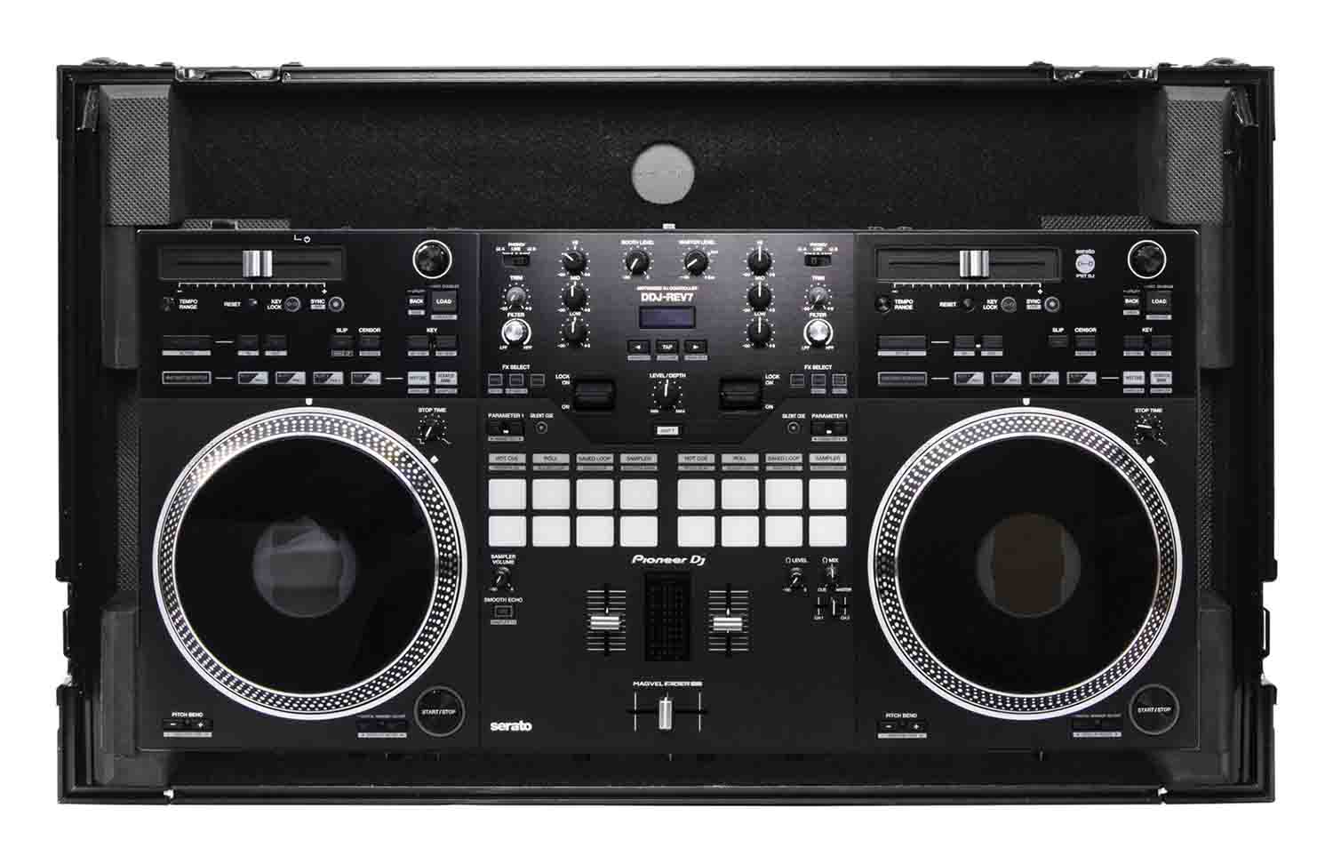 Odyssey FZGSDDJREV7WBL Glide Style Flight Case for Pioneer DDJ-REV7 Controller with Wheels and Laptop Platform - Black - Hollywood DJ