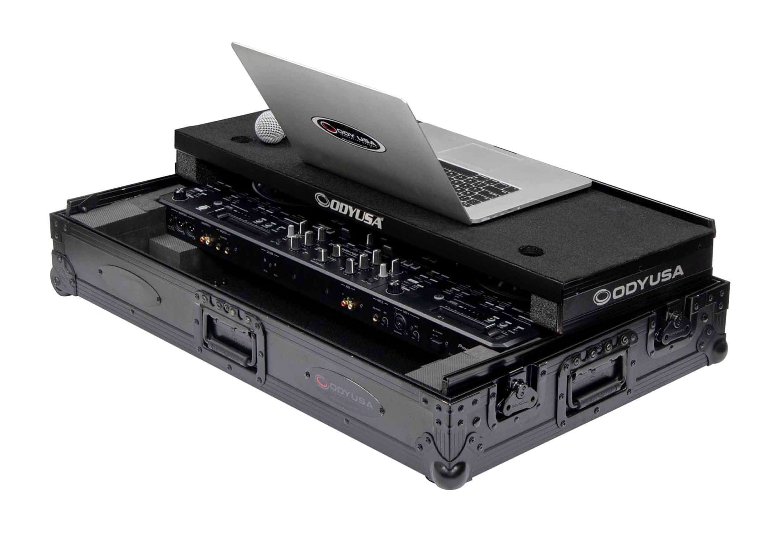 Odyssey FZGSDDJREV5CWBL, 1U Flight Case for DDJ-REV5 Controller with Glide Style Laptop Platform and Corner Wheels - Black Label - Hollywood DJ