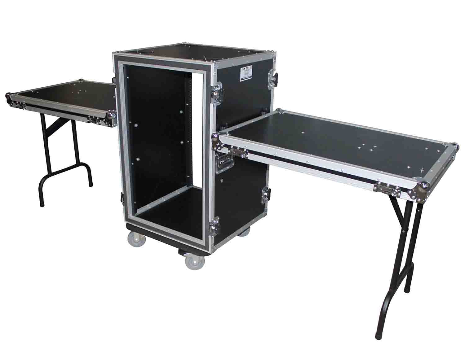 ProX T-18RSPWDT, 18U Vertical Shockproof Rack Case 20 In Deep W-Side Tables and Casters - Hollywood DJ