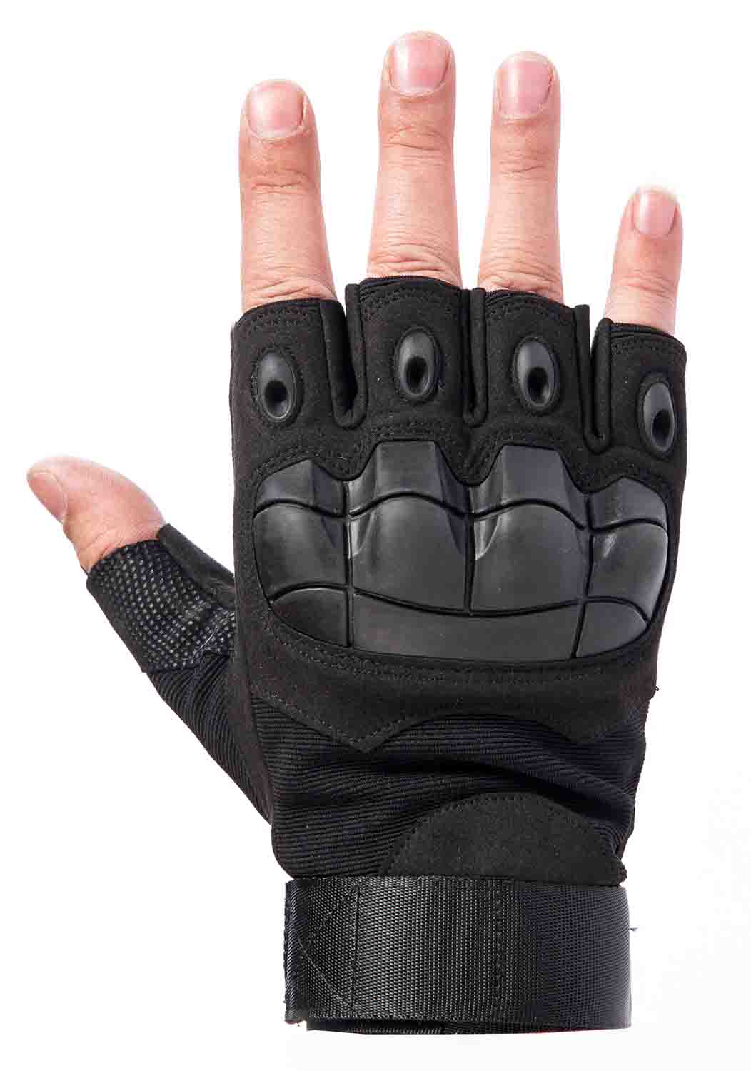 ProX X-GRIPZ Hard Rubber Knuckle Fingerless Gloves for Truss and Stage Performance - Hollywood DJ