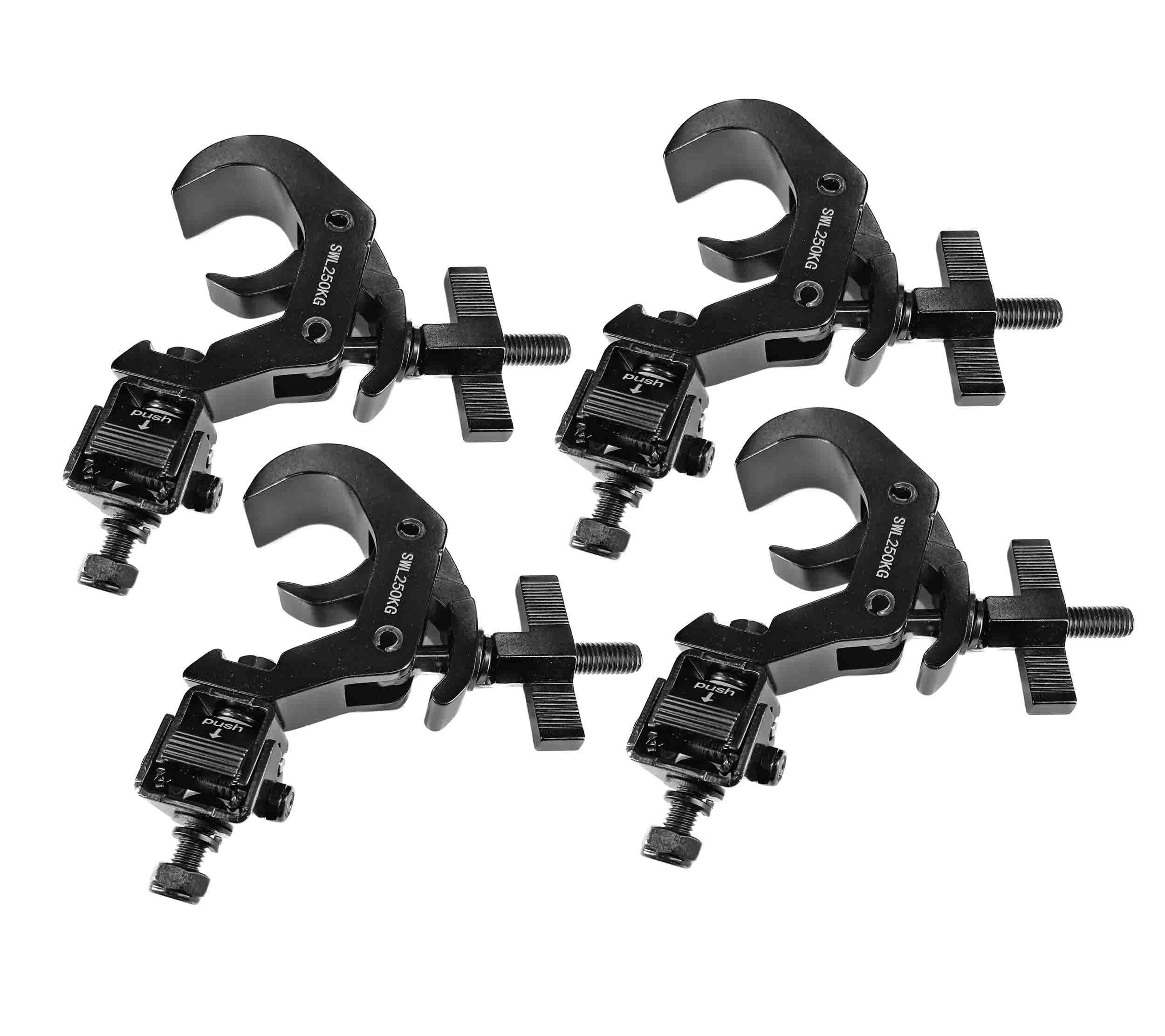 ProX T-QFC12X4, 4 Set Quick 90º Folding Clamp Adapters with T-C12 Truss Clamp 2 in Diameter - Black Finish - Hollywood DJ