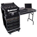 Open Box: Odyssey FZ1116WDLX 11U Top Slanted 16U Vertical Pro Combo Rack with Side Table and Casters - Hollywood DJ