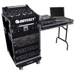 Open Box: Odyssey FZ1116WDLX 11U Top Slanted 16U Vertical Pro Combo Rack with Side Table and Casters - Hollywood DJ