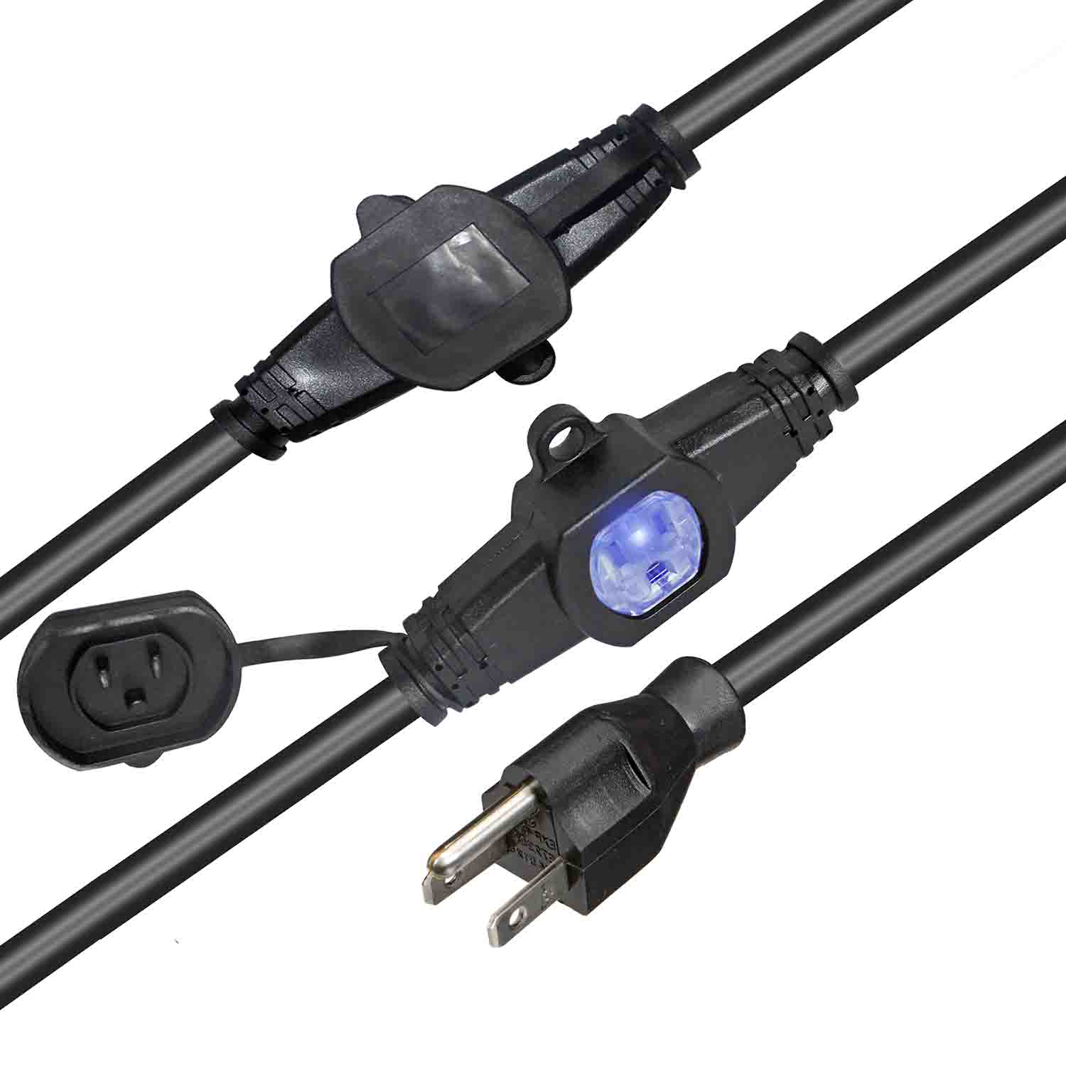 ProX XC-MEP12-529, 12/3AWG 120VAC Male to 9 Female Socket Outlets Black Power-Extension Cord with Covers - 52 Feet - Hollywood DJ