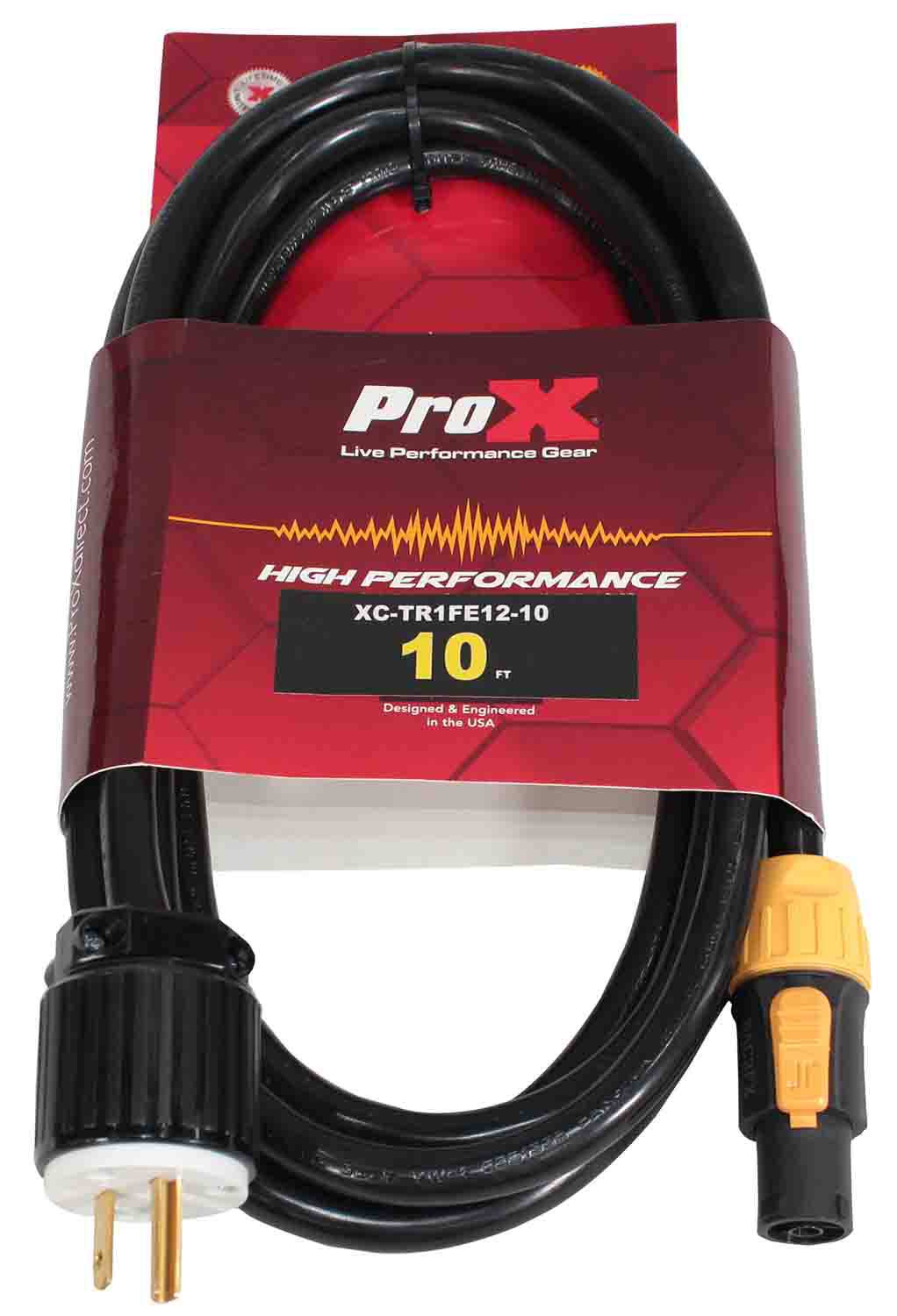 ProX XC-TR1FE12-10, 12AWG 120VAC Male Edison NEMA 5-15P to Male Cable for Powercon Compatbile Devices - 10 Feet - Hollywood DJ