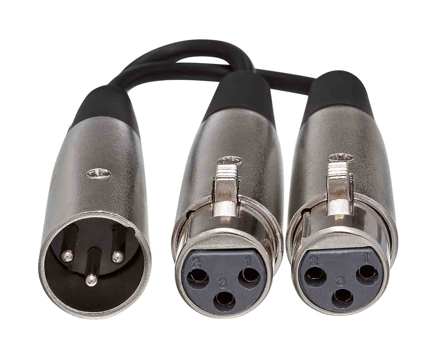 Hosa YXF-101.5, XLR Male to Dual XLR Female Y Cable - 18 Inches - Hollywood DJ
