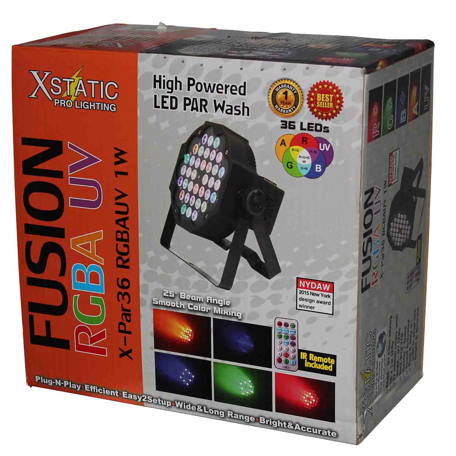 ProX X-PAR36RGBAUV-1W IRC, Fusion RGBA UV Par 36x 1W LED Slim Par fixture Black Housing - Hollywood DJ