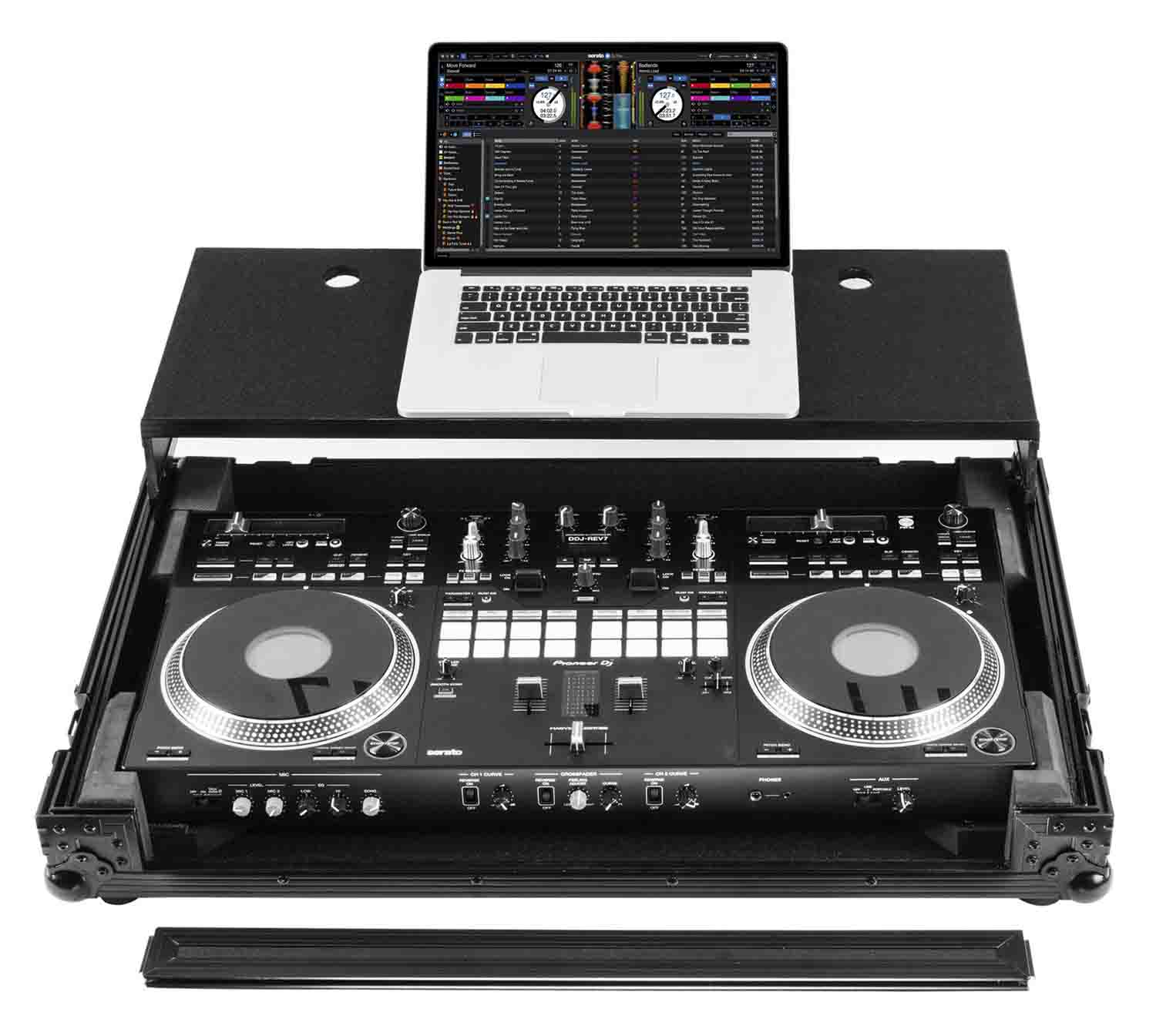 Odyssey FZGSDDJREV7WBL Glide Style Flight Case for Pioneer DDJ-REV7 Controller with Wheels and Laptop Platform - Black - Hollywood DJ
