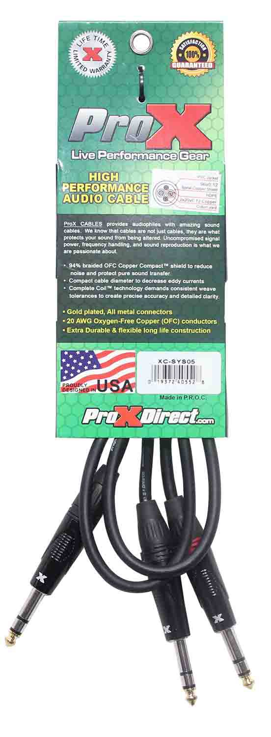 Prox XC-SYS05 1/4" TRS-M to Dual 1/4" TRS-M High Performance Audio Cable - 5 Feet - Hollywood DJ