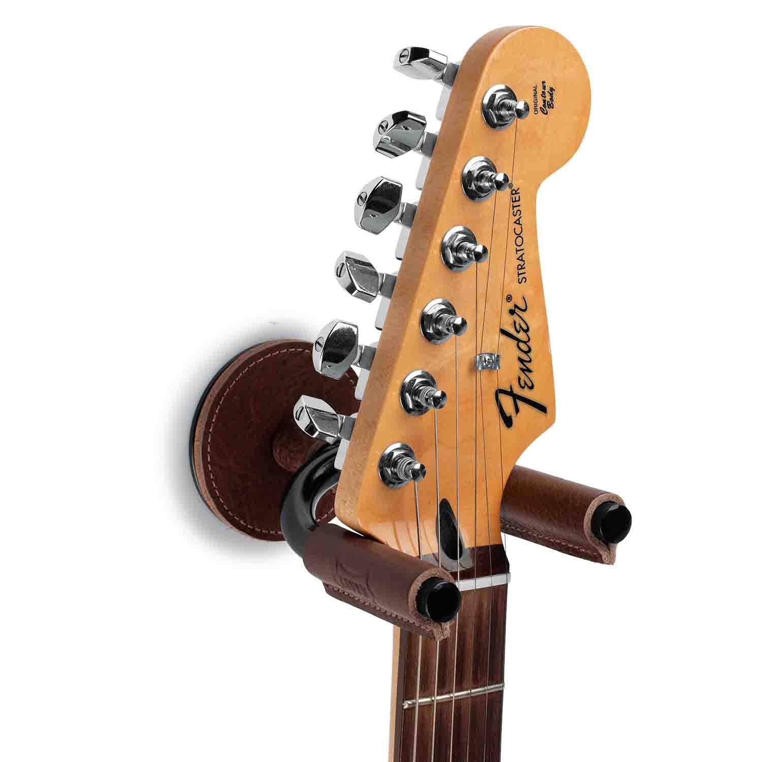 Levy's Leathers LVY-FGHNGR-BKBN Black Forged Guitar Hanger with Brown Leather - Hollywood DJ