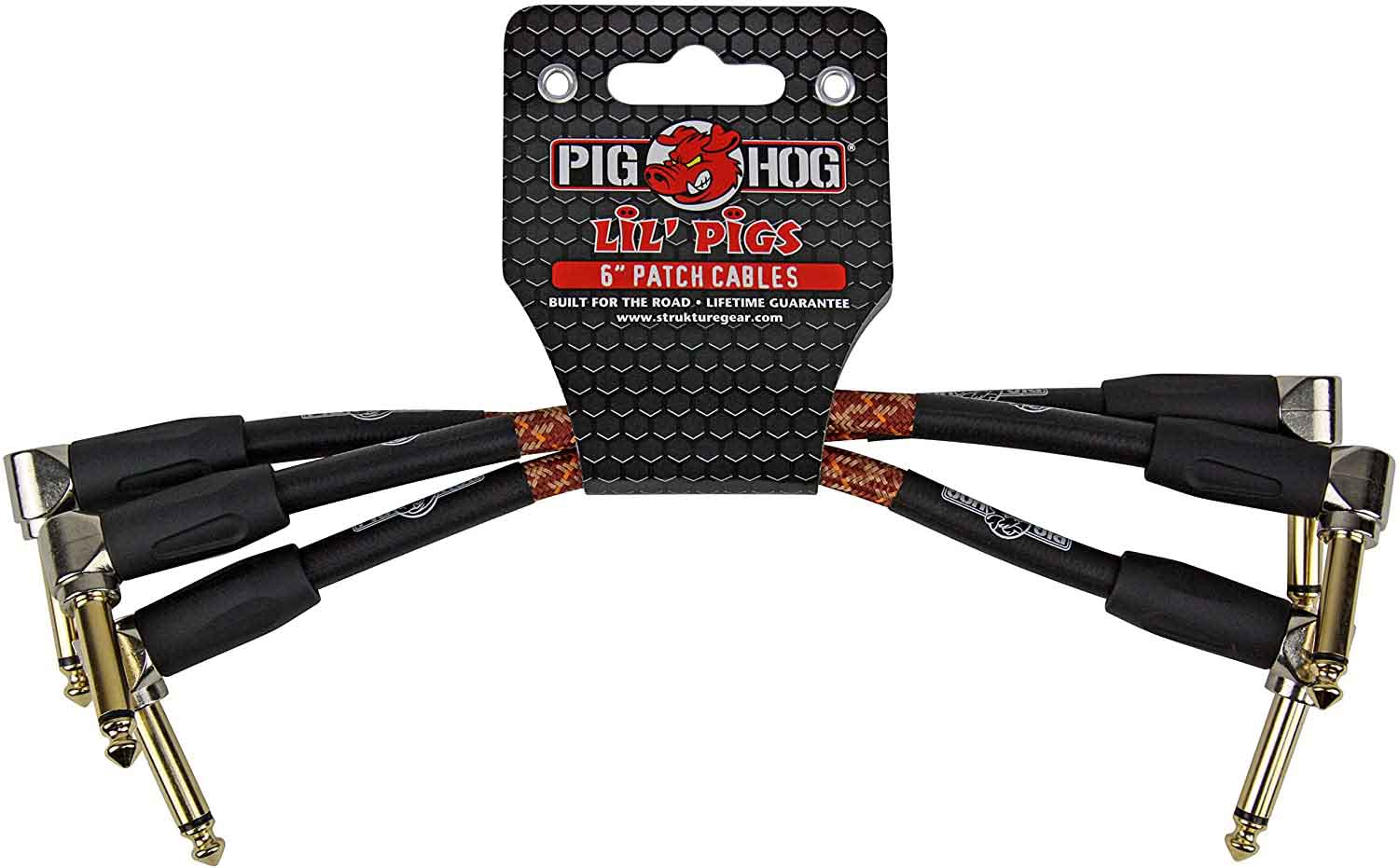 PigHog PHLIL6CP 1/4 to 1/4 Right-Angled 6 Inch Patch Cables - 3 Pack by PigHog