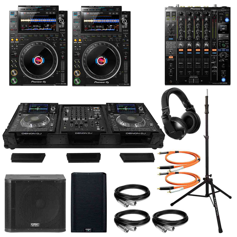 CDJ3000 Club DJ Package with DJM-900NXS2, QSC Speakers, Pro Case, Speaker Stands and Accessories - Black - Hollywood DJ