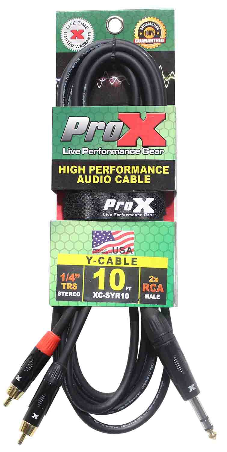 Prox XC-SYR10 Unbalanced 1/4" TRS-M to Dual RCA-M High Performance Audio Cable - 10 Feet - Hollywood DJ