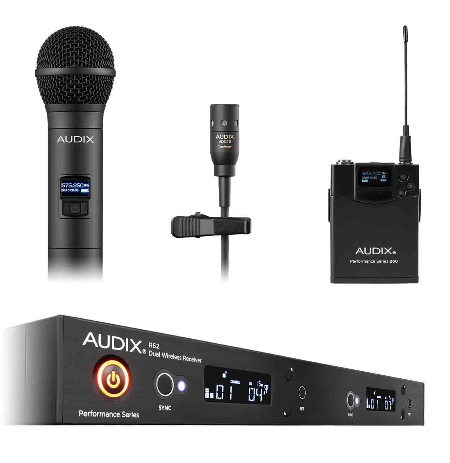Audix AP62 C210 Wireless System R62 Two Channel Receiver, H60/Om2 Handheld Transmitter and B60 with ADX10 Microphone - Hollywood DJ