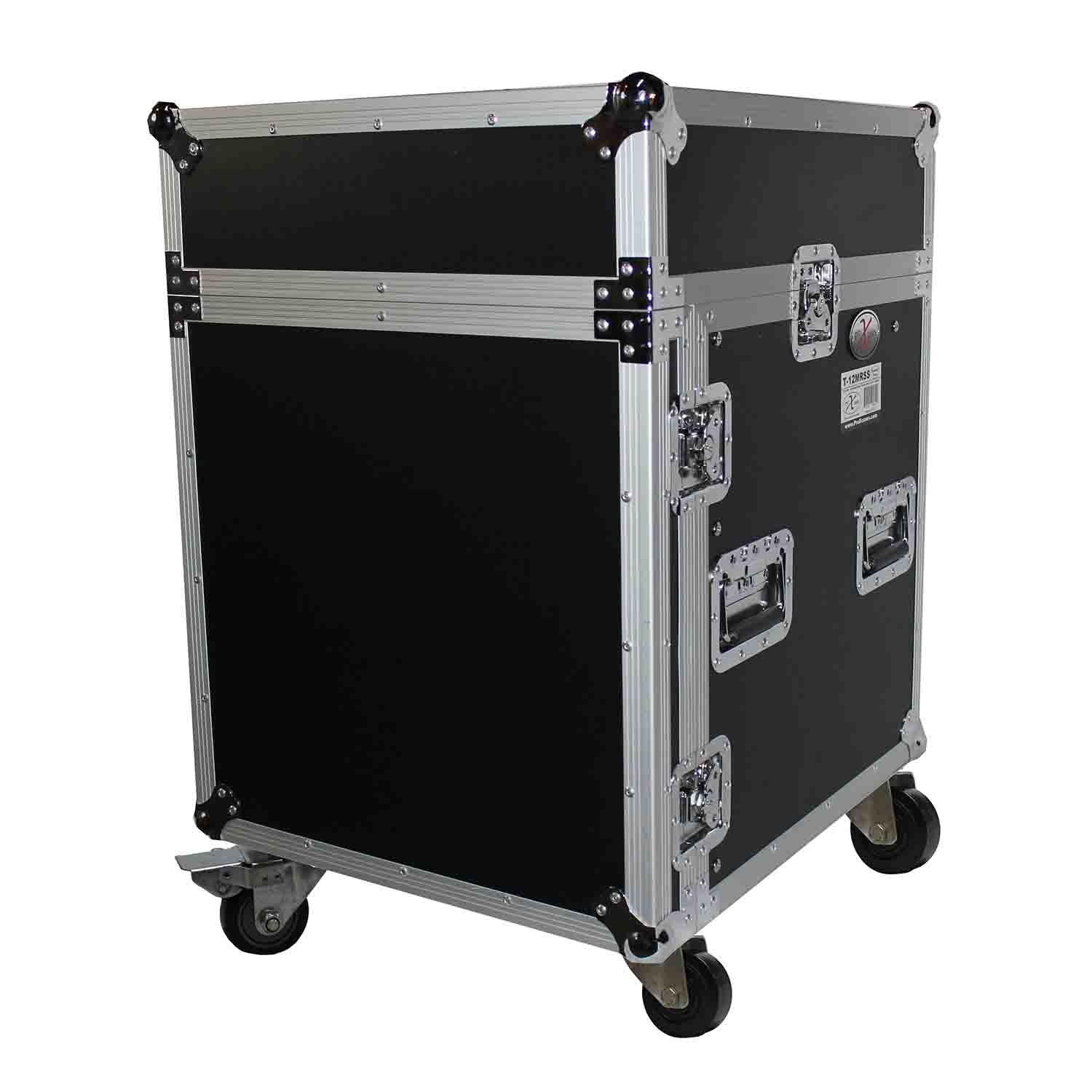 ProX T-12MRLT 12U Rack Front load x 10U Top Mixer DJ Combo Flight Case with Laptop Shelf and Casters - Hollywood DJ