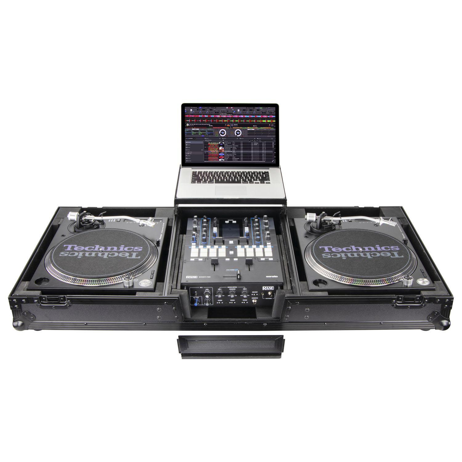 B-Stock: Odyssey FZGSLBM12WRBL Black Low Profile 12″ Format DJ Mixer and Two Battle Position Turntables Flight Coffin Case with Wheels and Glide Platform - Hollywood DJ