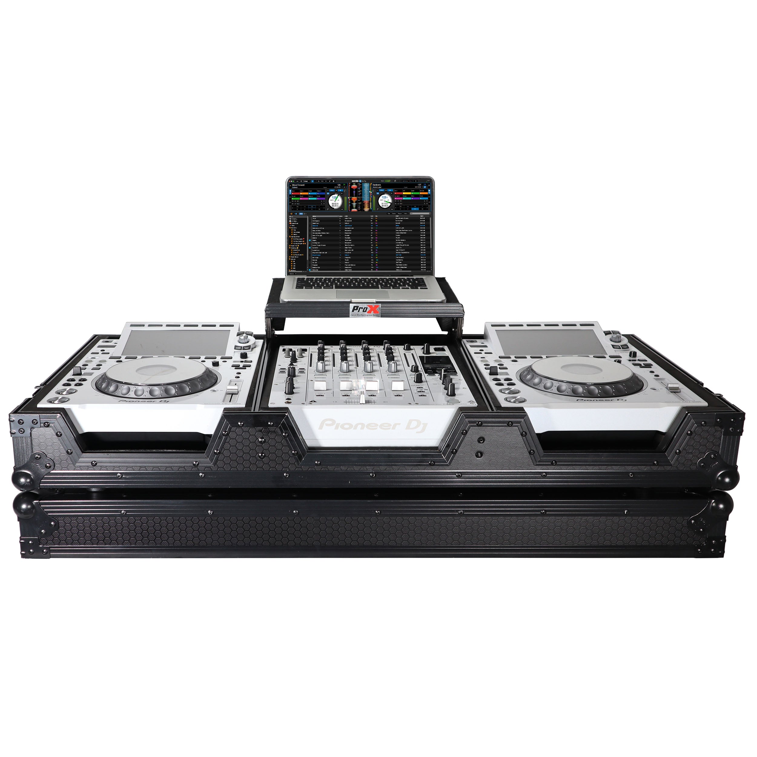 ProX XS-CDM3000WLTBL, DJ Coffin Case for Pioneer 2X CDJ-3000 CD and DJM-900NXS2 Mixer W/Wheels & Laptop Shelf - Black on Black ProX Cases