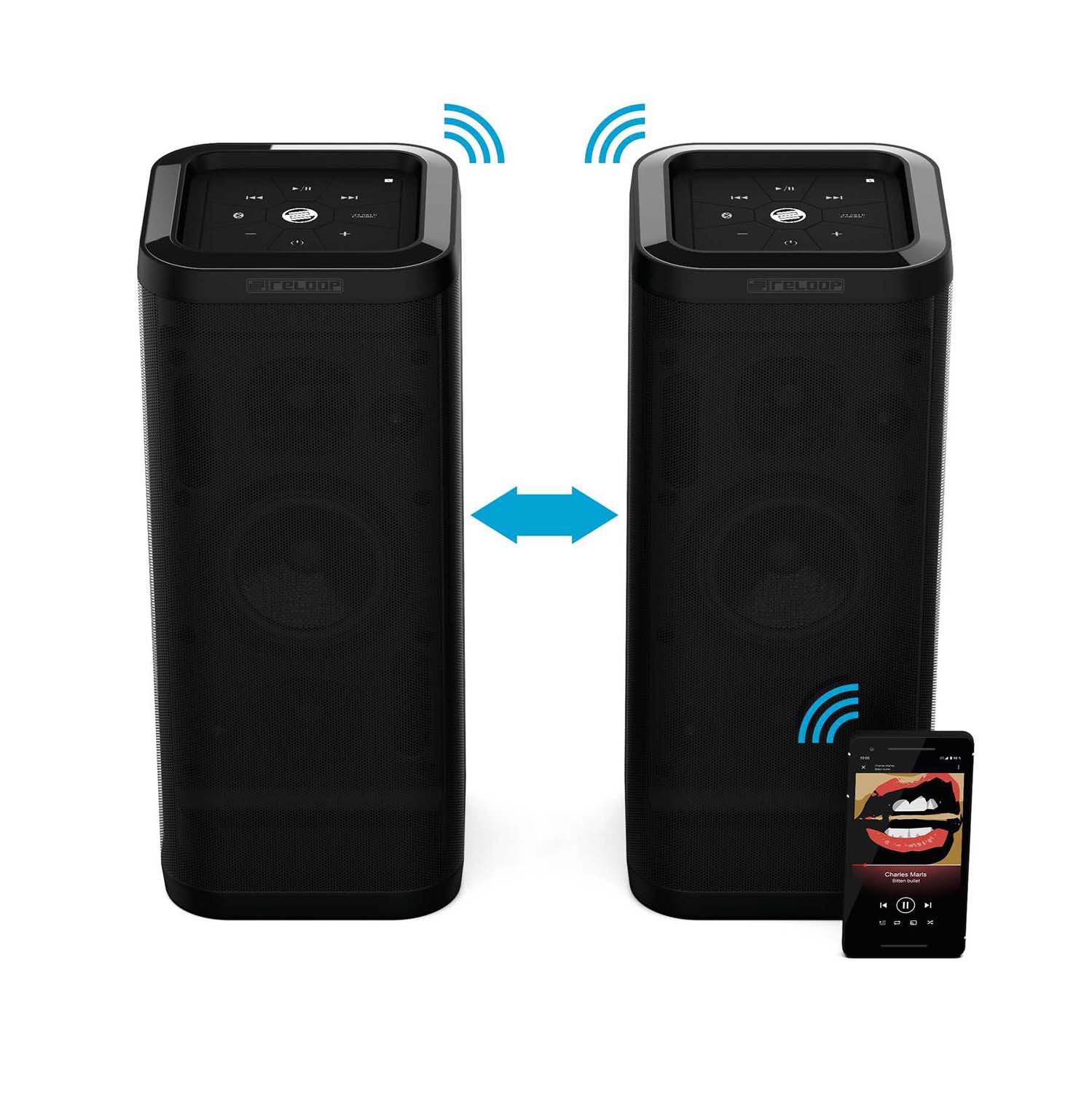Reloop GROOVE-BLASTER-BT, 100W Portable Bluetooth Speaker With Smart Link - Hollywood DJ