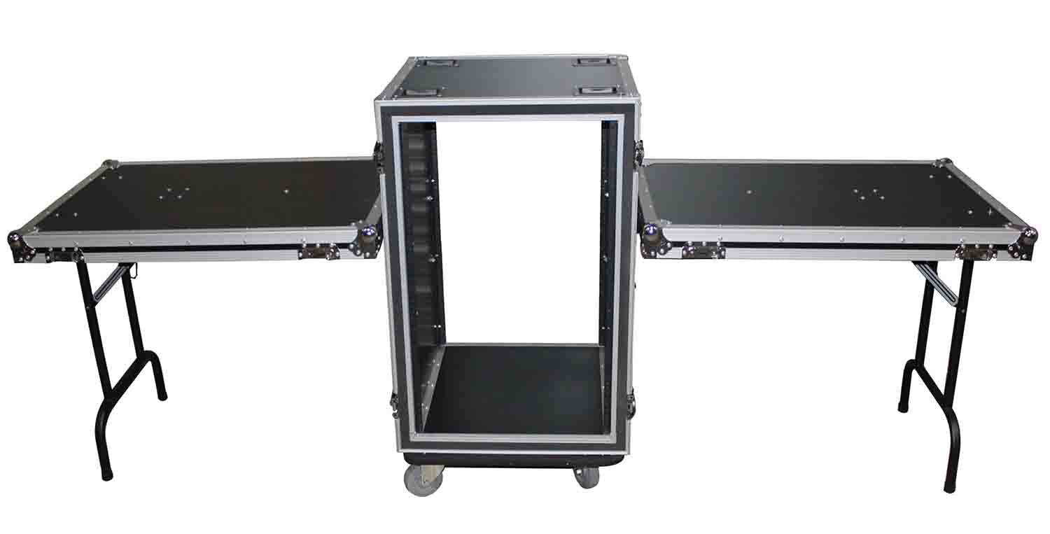 ProX T-16RSPWDT 16U Vertical Shockproof Amp Rack Case with Casters and Side Tables 19" Depth - Hollywood DJ