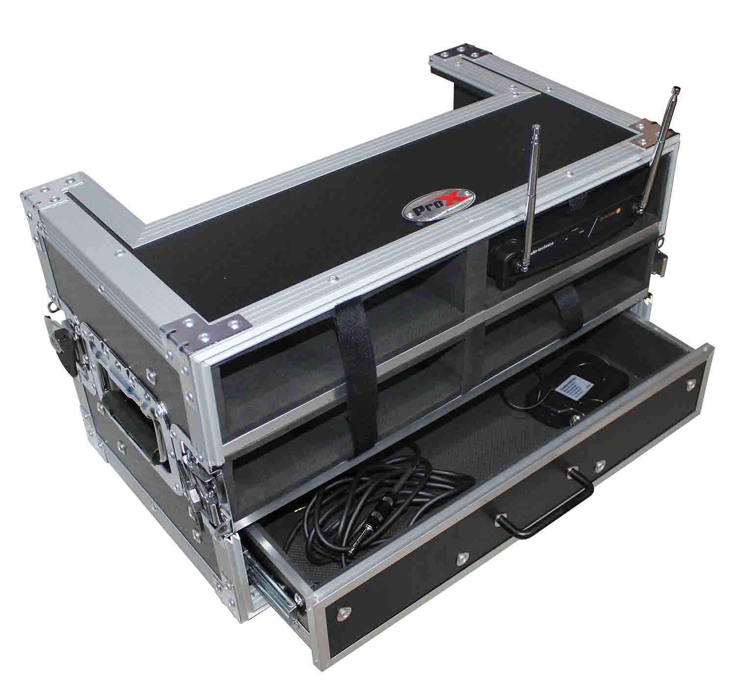 ProX XS-4WM2DR Wireless Microphone Case for 4 Units with 2U Rack Drawer - Hollywood DJ