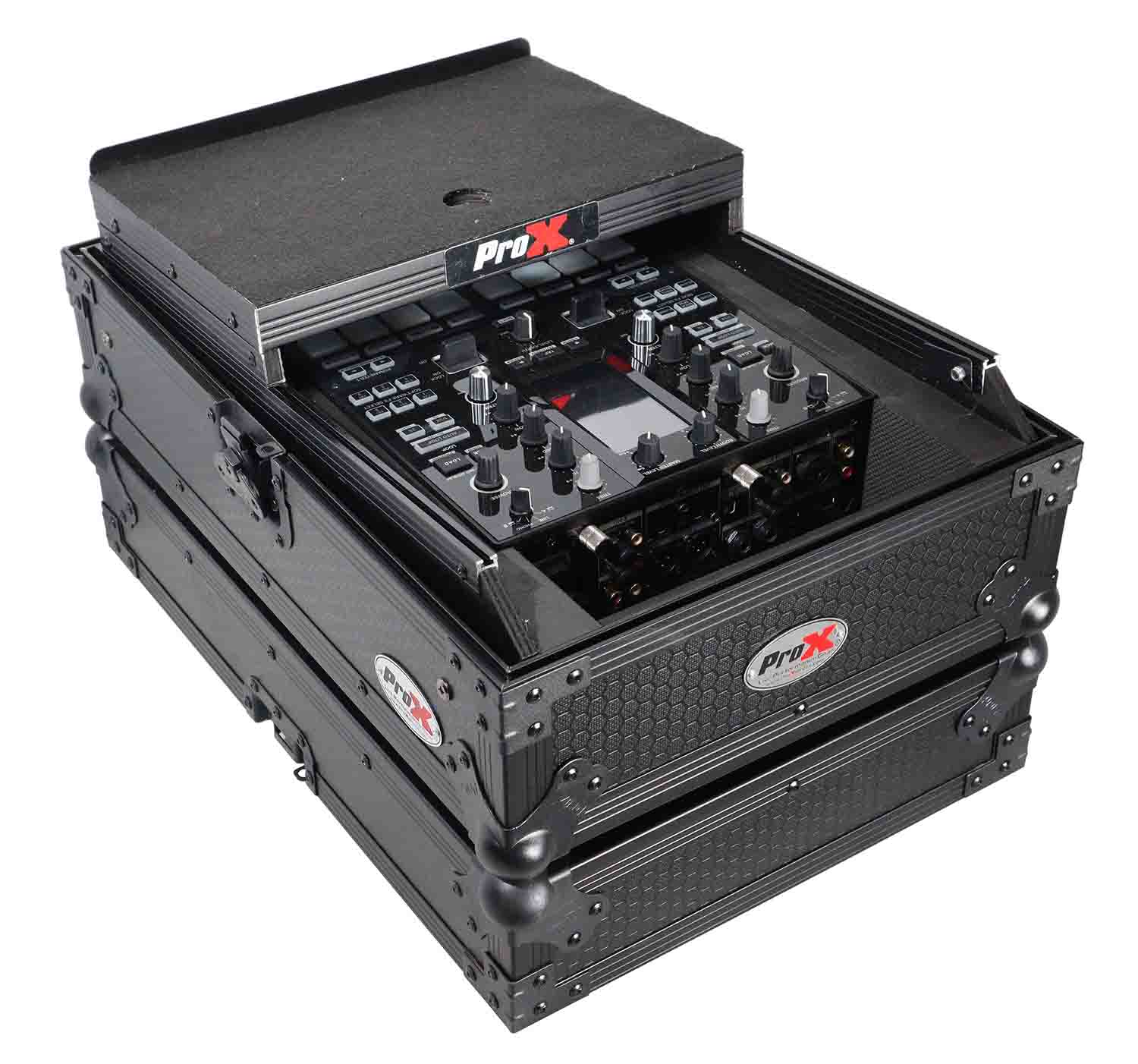 ProX XS-DJMS11LTBL, Flight Case for Pioneer DJM-S11 Mixer with Sliding Laptop Shelf - Black on Black - Hollywood DJ