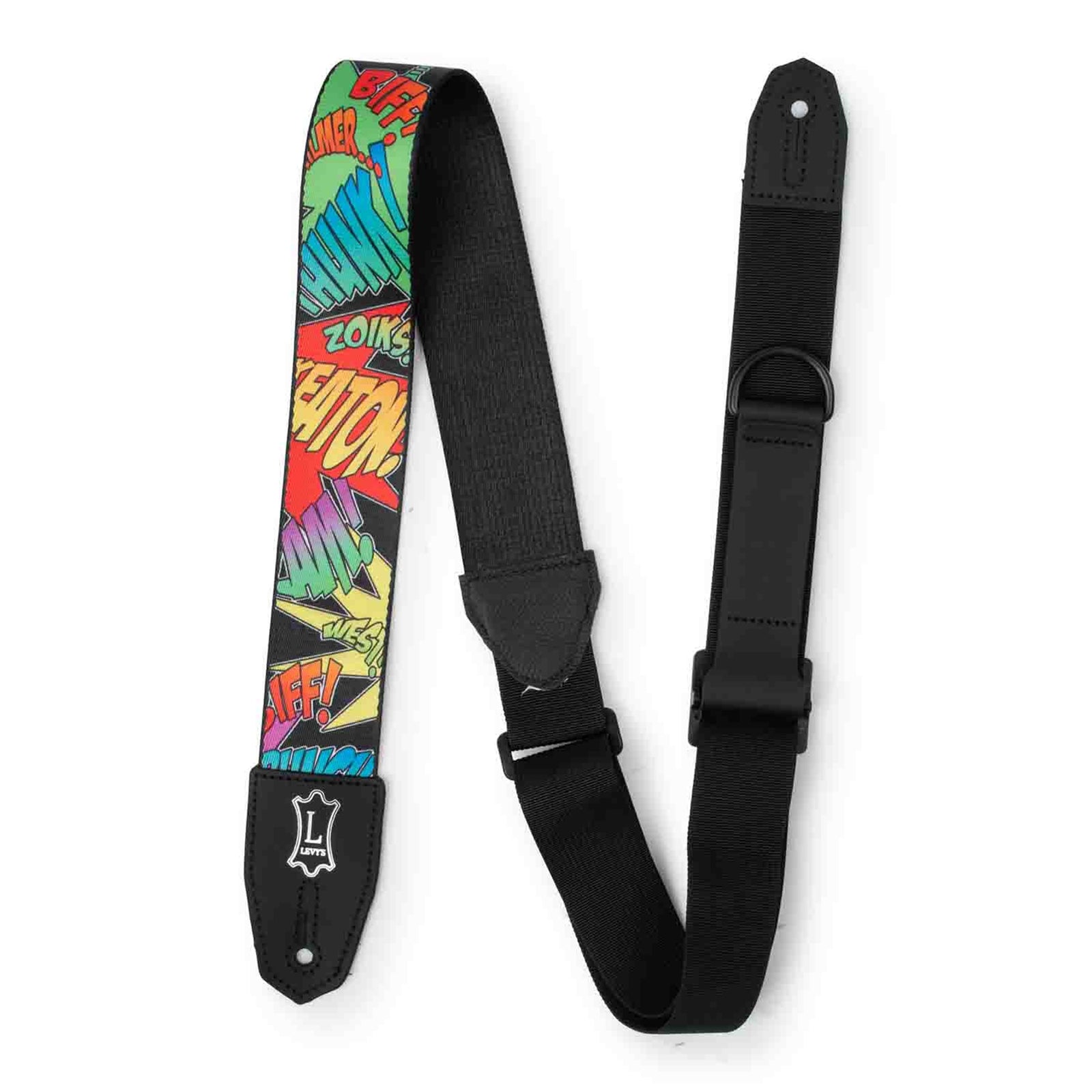 Levy's Leathers MPRH-36 Right Height 2” Wide Polyester Guitar Strap with Comic Book Onomatopoeia Motif - Hollywood DJ