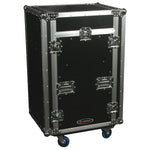 Odyssey FZGS1116WDLX Deluxe 11U Top Slanted 16U Bottom Vertical Pro Combo Rack with Casters, Side Table, and Glide Platform - Hollywood DJ