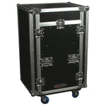 Open Box: Odyssey FZGS1116WDLX Deluxe 11U Top Slanted 16U Bottom Vertical Pro Combo Rack with Casters, Side Table, and Glide Platform - Hollywood DJ