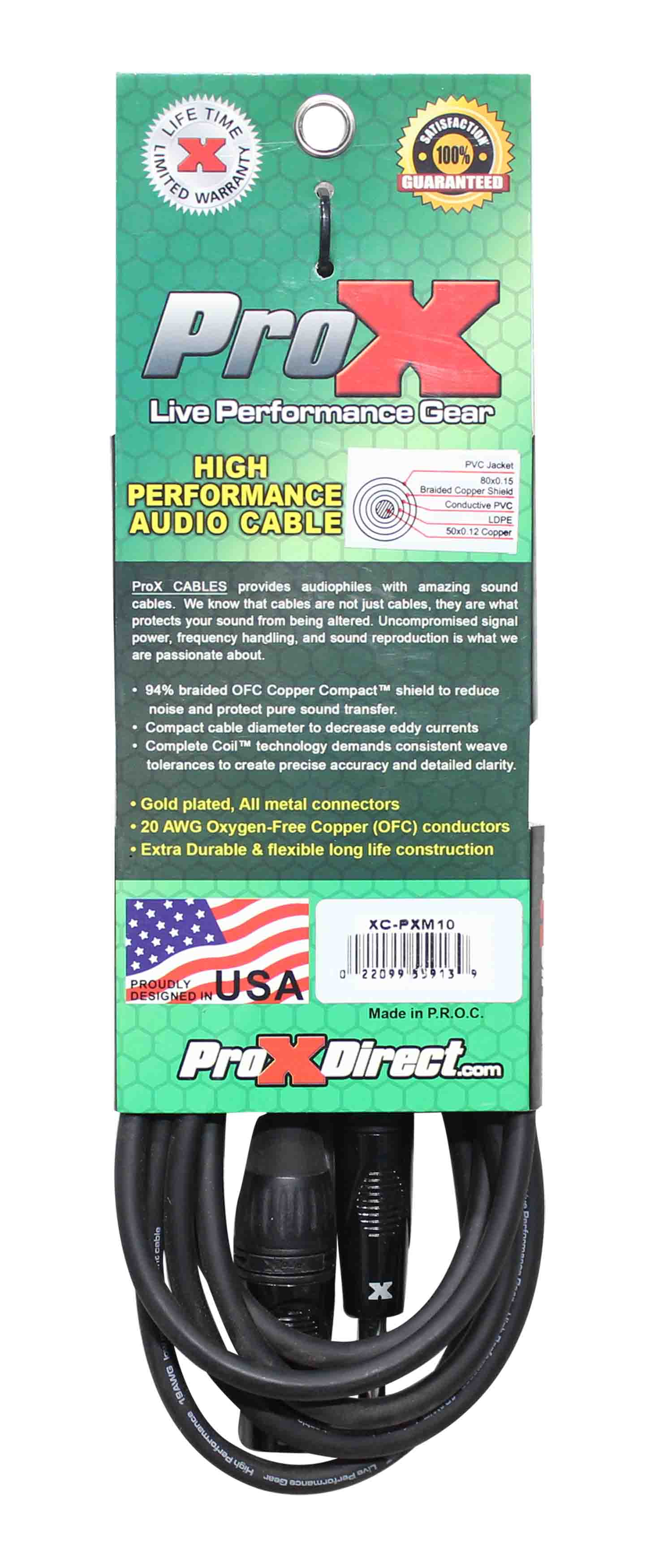 Prox XC-PXM10 Unbalanced 1/4" TS-M to XLR3-M High Performance Audio Cable - 10 Feet - Hollywood DJ