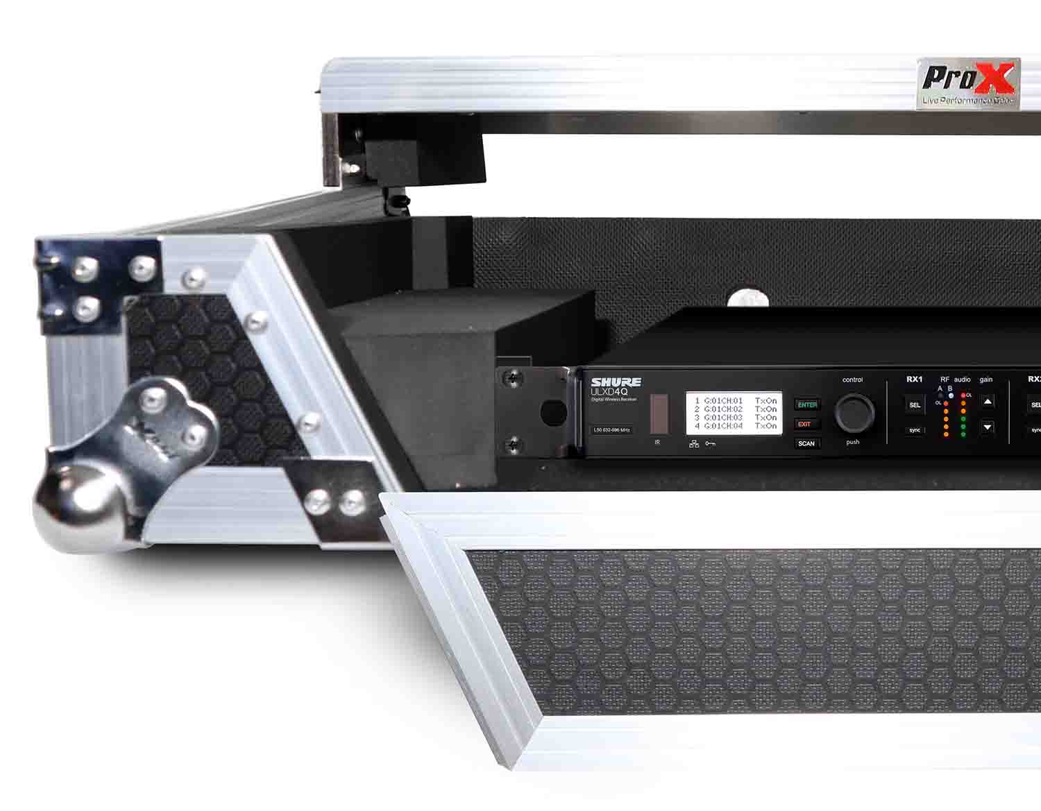 ProX XS-G4VLTRB LED Flight Case for Gemini G4V DJ Controller with Sliding Laptop Shelf and LED Kit - Black on Red - Hollywood DJ