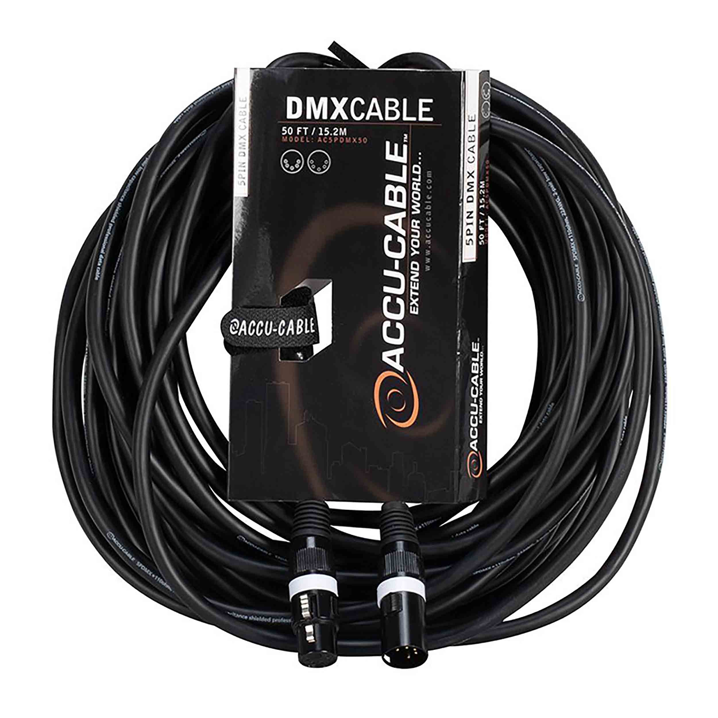 Accu-Cable AC5PDMX50, 5-Pin Male to 5-Pin Female Connection DMX Cable - 50 Ft by Accu Cable