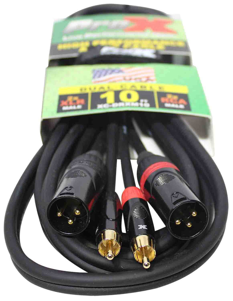 Prox XC-DRXM10 Unbalanced Dual RCA-M to Dual XLR3-M High Performance Audio Cable - 10 Feet - Hollywood DJ