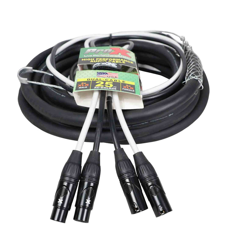 ProX XC-DXLR25 Balanced Dual XLR-M to Dual XLR-F High Performance Audio Cable - 25 Feet - Hollywood DJ