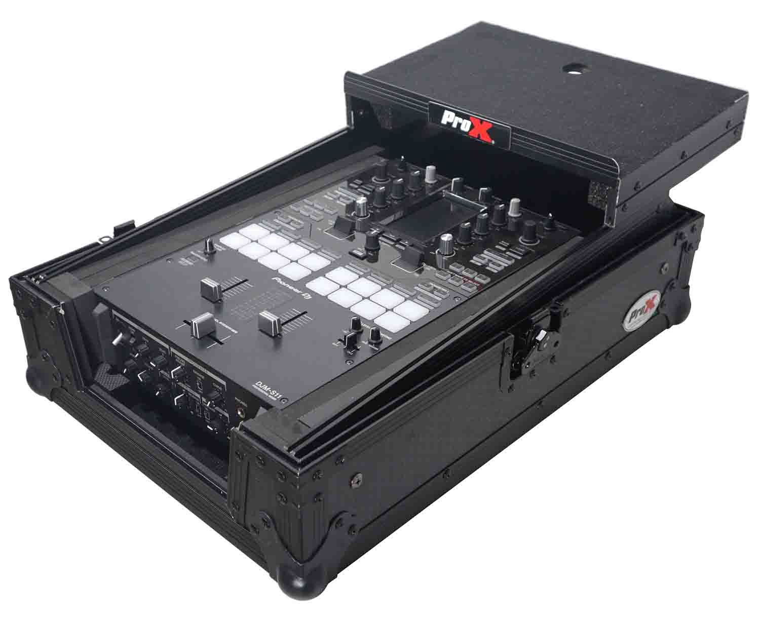ProX XS-M11LTBL Pioneer DJM-S11 or Rane 72 MK2 Mixer Flight Case with Laptop Shelf - Black - Hollywood DJ