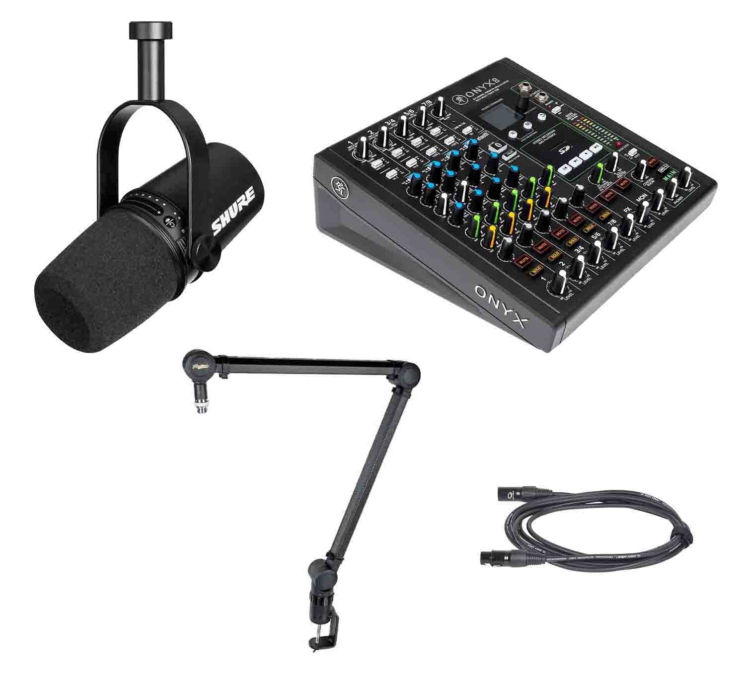 Podcast MV7-K Pro Bundle with Mackie Onyx8 USB Recording Mixer and Sierra Desktop Boom Stand - Hollywood DJ
