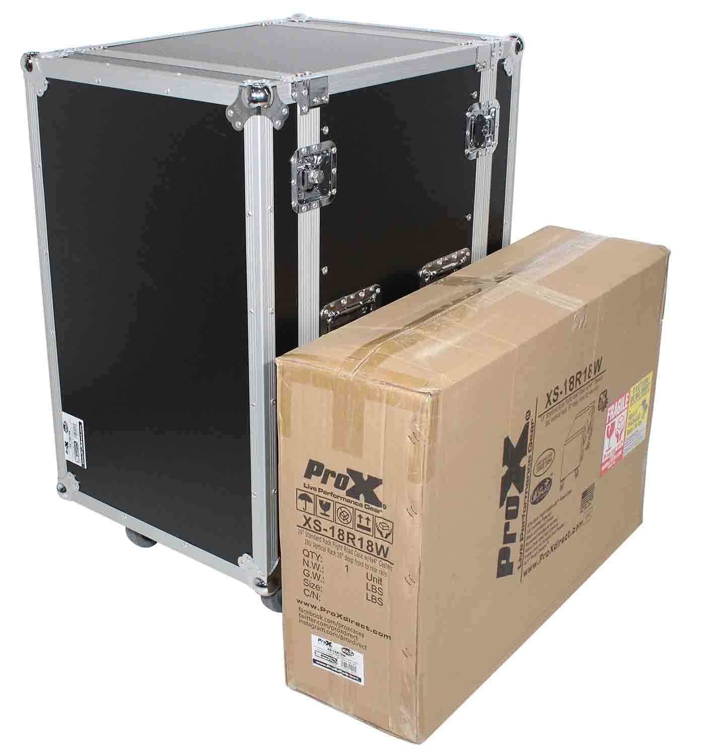 ProX XS-18R18W 18U Space Amp Rack Mount ATA Flight Case with Casters - 18 Inch - Hollywood DJ