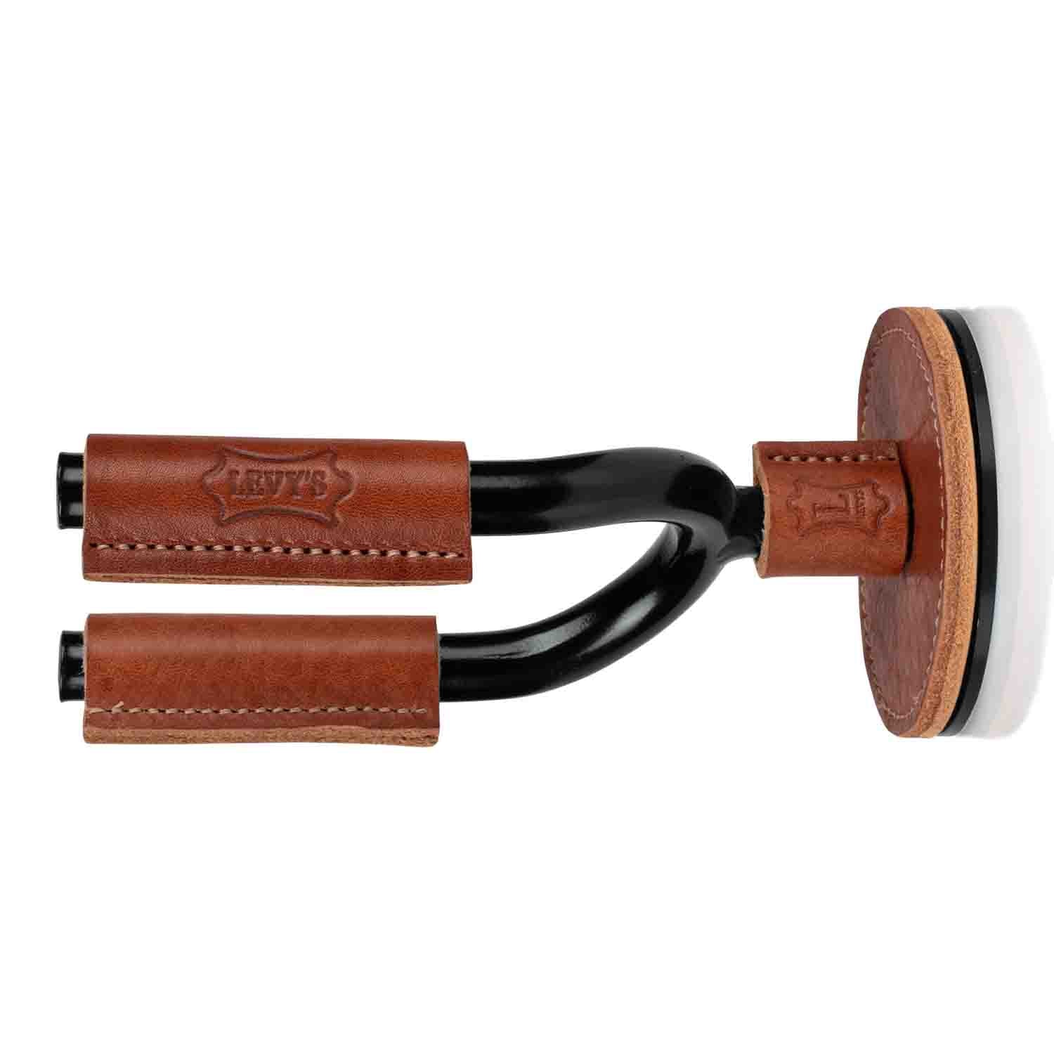 Levy's Leathers LVY-FGHNGR-BKTN Black Forged Guitar Hanger with Tan Leather - Hollywood DJ